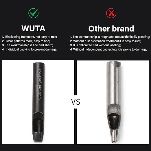 WUTA Square Leather Hole Punch,Steel Hollow Punch Tool Set for Belt,Watch Band,Leather Crafting（12 * 12mm ）