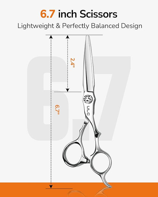 ULG Professional Hair Cutting Scissors 6.7?? Japanese 440C Stainless Steel, Barber Shears with Adjustable Tension Screw, Ergonomic Offset Handle, Razor Sharp Blades for Salon & Home Use