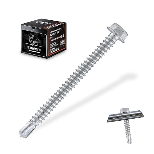 SUNKIN 48PCS Self Tapping Screws for Metal, Bi-Metal Stainless Steel 304 Rustproof, #12 x 2-1/2" Hex Head, Hardened Self Drilling Tip for Steel, Extreme Long Service Life
