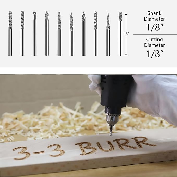 Asieg Tool 20 Pcs Carbide Die Grinder Burrs Bits 1/8" Shank for Dremel Milwaukee Metal Grinding Wood Stone Steel Carving Cutting Engraving Grinder Kit Attachment Rotary Tool Accessories Sets