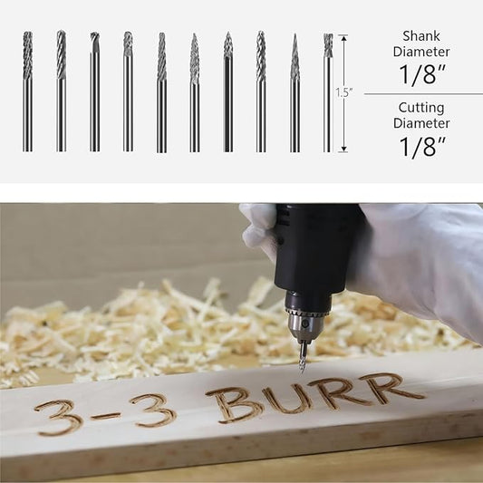Mini Carbide Burrs Set 1/8?쇺?Shank Solid Tungsten Carbide Burrs with 1/8?쇺?Cutting Head Double Cut Rotary File for Die Grinder Rotary Drill Tool 20pcs for Carving Grinding Engraving Polishing Bit