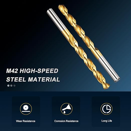 PATIKIL 9.5mm Drill Bit, M42 8% Cobalt High-Speed Steel Jobber Straight Shank 135° Titanium Nitride (TiN) Coated for Hard Metal Stainless Steel - 6 Pack