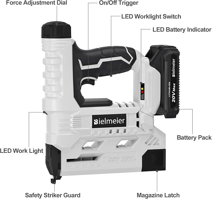 BIELMEIER 20V Nail Gun Battery Powered, 18 Gauge 2 In 1 Cordless Brad Nailer Stapler for Upholstery and Carpentry, Electric Staple Gun Includes a 2.0Ah Battery, 1590Pcs Staples and Nails