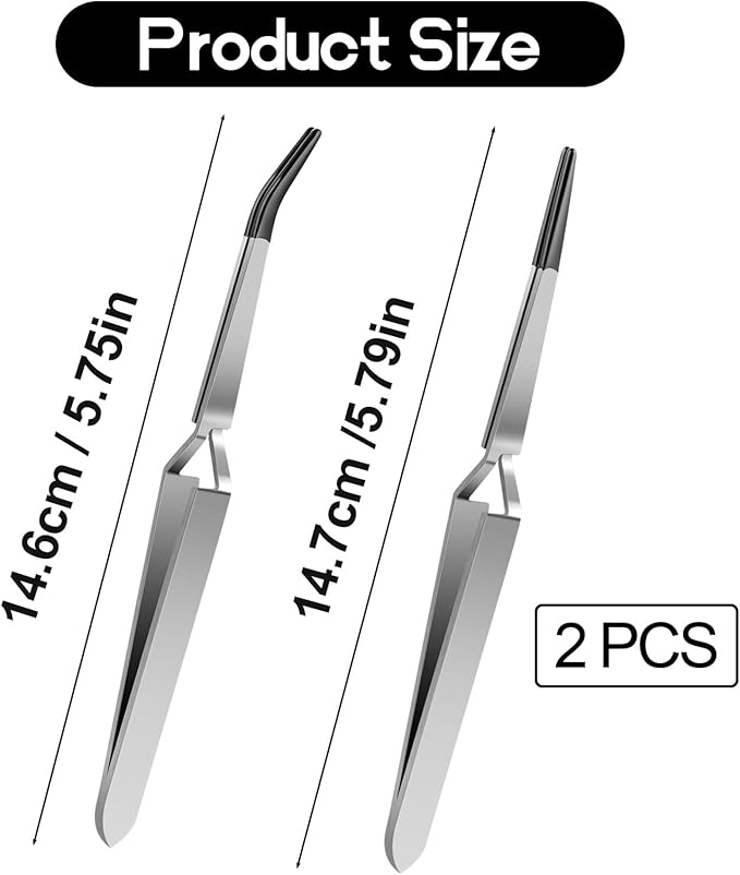 2 Pieces Rubber Tipped Tweezers Set Reverse Stainless Steel Cross Locking Tweezers PVC Tips Bent and Straight Flat Tip Tweezers Stamp for Coins Jewelry Hobby Crafts Industrial Electronic