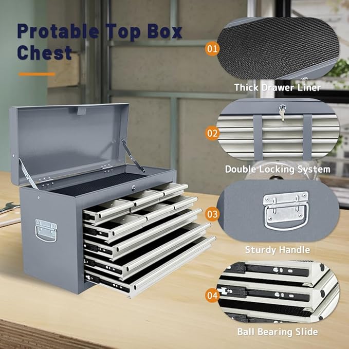 13-Drawer Rolling Tool Chest with Double Doors, 2 in 1 Detachable Rolling Tool Chest with Drawers, Mobile Tool Cabinet Combo, Metal Large Lockable Tool Box for Garage Workshop (Gray)
