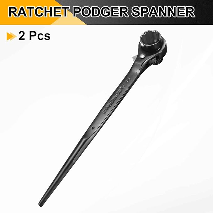 HARFINGTON 2pcs Scaffolding Podger Ratchet Wrench 19mm x 24mm CR-V 12 Point Double Ended Socket Ratcheting Podger Scaffold Spud Spanner Tool for Auto Repair Mechanical Maintenance, Black