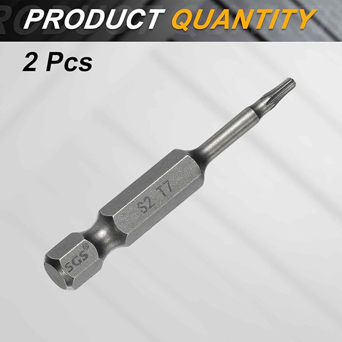HARFINGTON 2pcs T7 Torx Head Screwdriver Bit 1/4" Hex Shank 2" (50mm) Long Magnetic No Hole Tip Tamper Proof 6 Point Star Screw Driver Drill Bits S2 Steel Industrial Power Screwdrivers