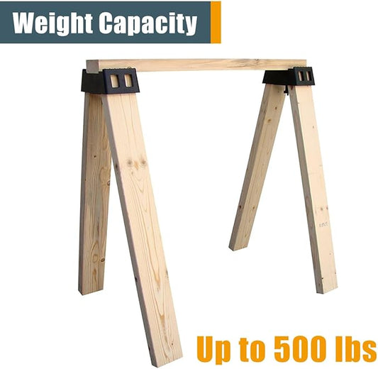 POWERTEC Sawhorse Brackets, Set of 2 Saw Horse Brackets w/ 500Lbs Capacity, Heavy Duty Brackets for Use with 2x4 Lumber, Construction Tools for Carpenter, Contractors (71026V)