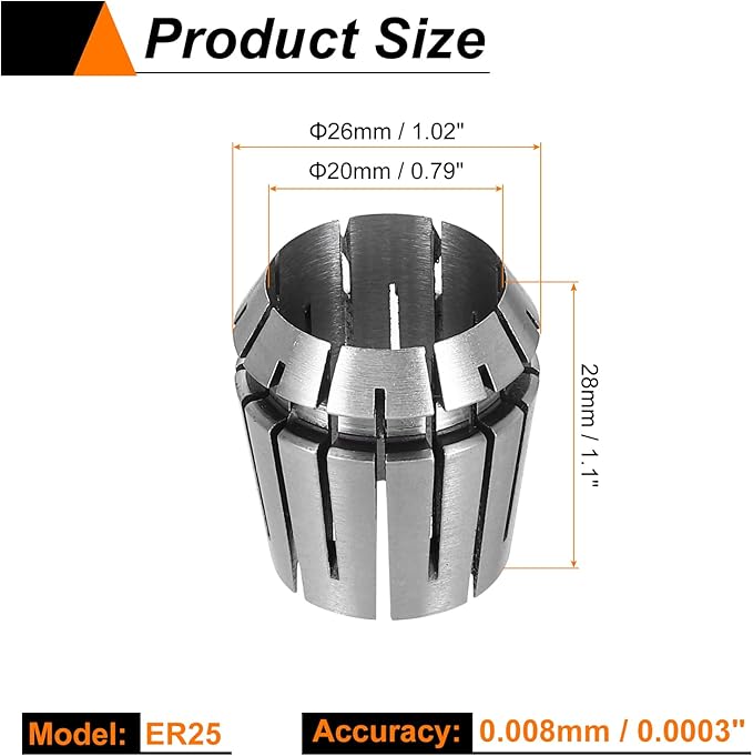HARFINGTON Spring Collet Chuck ER25 20mm 65Mn Spring Steel Precision Router Collets for CNC Engraving Milling Lathe Tool