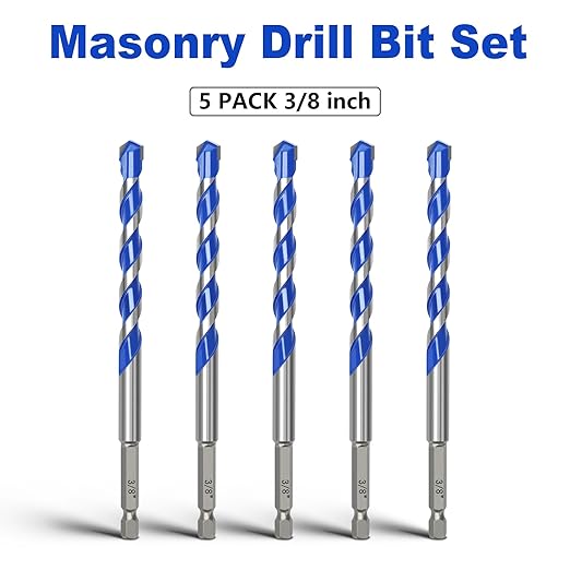 5 Pack 3/8 inch Concrete Drill Bit Set,Masonry Drill Bit Set with Hex Shank,Carbide Tip Drill Bits for Concrete, Tile,Brick, Plastic, Cement (3/8"竊? Pcs竊?