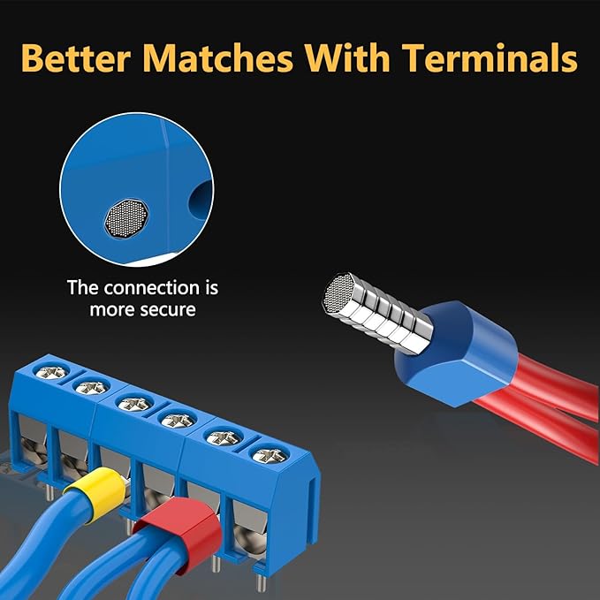 Ferrule Crimping Tool Kit with Wire Connectors, AWG24-8 Sawtooth Self-Adjustable Ratchet Wire Terminals Crimper Kit (Hex Crimping Tool Set - 24 Types)