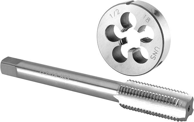 Burkit 1/2"-18 UNS Tap and Die Set Right Hand, 1/2 x 18 UNS Machine Thread Tap and Round Die