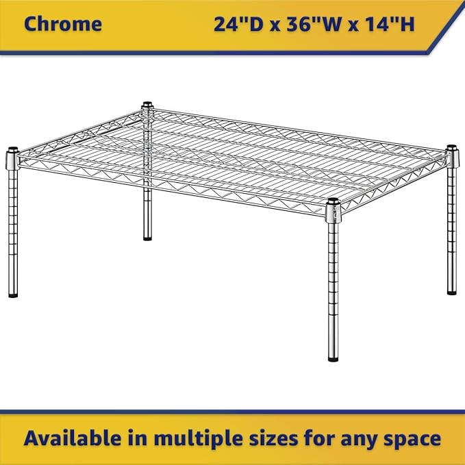 24" x 36" x 14" Chrome Wire Storage Shelf, Dunnage Rack, Commercial 1 Tier Small Shelf