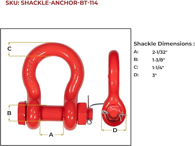 Mytee Products 2 Pack 1-1/4" Anchor Shackle Forged Carbon Steel w/Safety Screw Pin Load Limit 24,000 lbs, Double Rust Protection Heavy Duty D Ring Bolt Type Shackle for Towing, Rigging