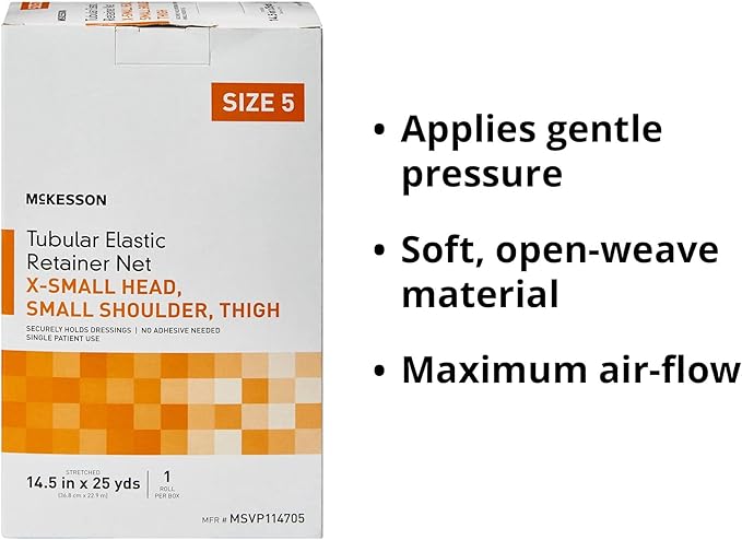 McKesson Tubular Elastic Retainer Net Dressing, Non-Sterile, Small Head, Medium Shoulder, Thigh, Size 6, 18 1/2 in x 25 yd, 1 Count, 1 Pack
