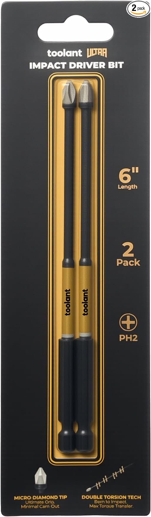 toolant 6 Inch Phillips Bit#2, Magnetic Anti Slip Impact Screwdriver Bits Set, 2pcs Impact Steel X2 PH2 Driver Dit Set with CNC Machined Tips for Impact Driver