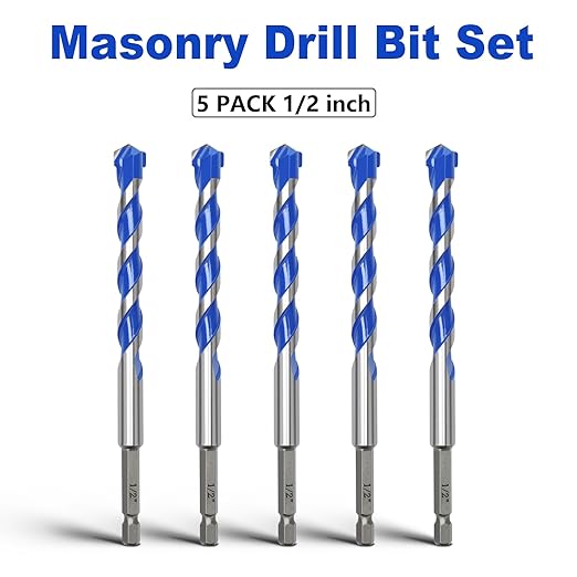 5 Pack 1/2 inch Masonry Drill Bit Set,Concrete Drill Bit Set with Hex Shank,Carbide Tip Drill Bits for Concrete, Cement,Tile,Brick, Plastic, and Ceramic (1/2"竊? Pcs竊?