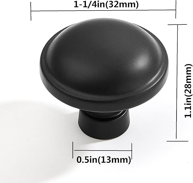 khtumeware 20 Pack Drawer Pulls - 1-1/4 Inch Matte Black Cabinet Knobs - Solid Round Dresser Drawer Knobs - Simple Cabinet Hardware
