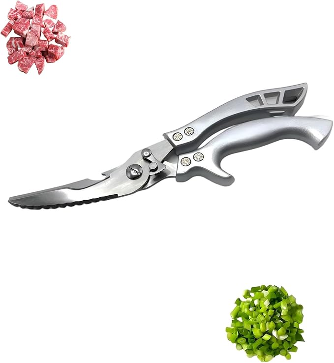 Heavy Duty Poultry Shears for Cutting Chicken & Turkey Bones ??Professional Stainless Steel Kitchen Shears, Spring Loaded, Non-Slip Ergonomic Handle, Dishwasher Safe