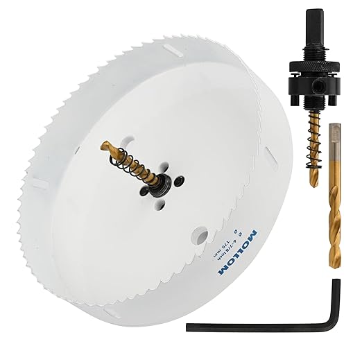 Mollom (175mm | 6-7/8") HSS M42 with 8% Cobalt BI-Metal Hole Saw with 2 Pilot Drill Bits & Arbor Smooth Cutting for PVC,Drywall,Wood,Plastic,Gypsum Board,Rubber