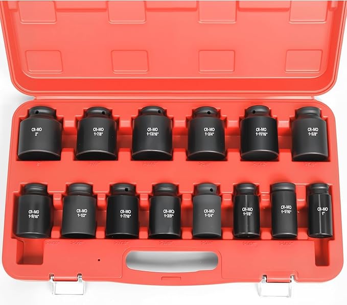 3/4 Inch Drive Deep Impact Socket Set,6-Point,SAE Sizes(1??2??,14 PCS,Cr-Mo Steel,Heavy Duty Impact Sockets for Automotive & Industrial Machinery,With a Storage Case