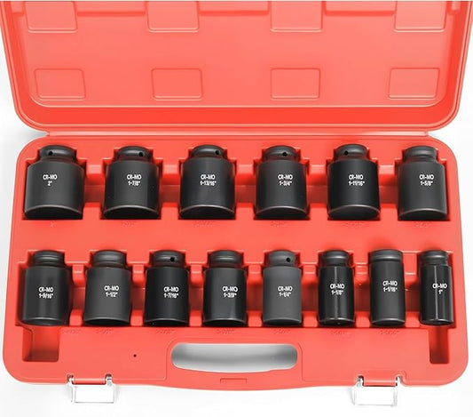 3/4 Inch Drive Deep Impact Socket Set,6-Point,SAE Sizes(1??2??,14 PCS,Cr-Mo Steel,Heavy Duty Impact Sockets for Automotive & Industrial Machinery,With a Storage Case