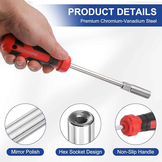 HARFINGTON Metric Nut Driver 5mm CR-V Non-Magnetic Tip Hollow Shafts Hex Socket Screwdriver with Anti-Slip Handle for Automobile Repair Bit Driver