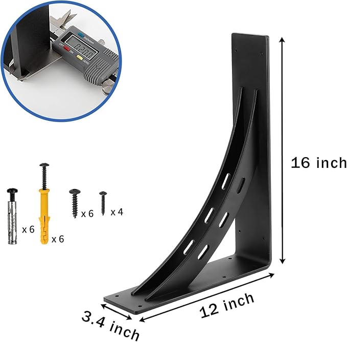 16 inch x 12 inch Heavy Duty Shelf Brackets , Metal Mantel Brackets (Set of 2) Fireplace Mantel Brackets - Countertop Support , Max Load 1100 Lbs (16 ?쇺?x 12?쇺?)