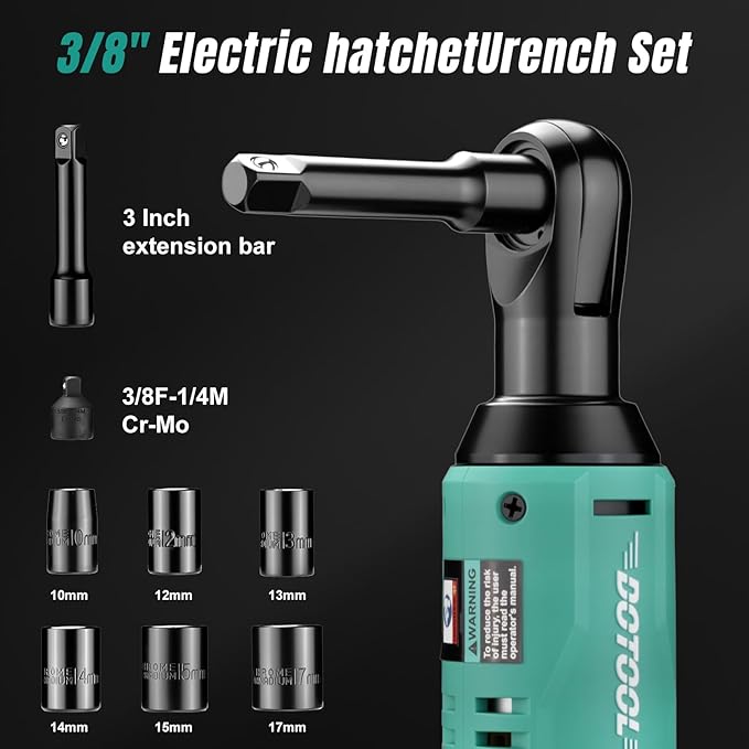 3/8'' Cordless Electric Ratchet Wrench Set,40Ft-Lbs,12V Power Ratchet Wrench Kit with 2 X 2.0Ah Battery, Variable Speed Trigger,6pcs Standard Sockets,1/4'' Adapter,3 inch Extension Bar