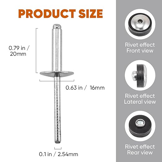 100pcs All Stainless Steel Large Flange Blind Rivets, 3/16 * 3/4" Stainless Steel Rivets, 4.8 * 20 Pop Rivet