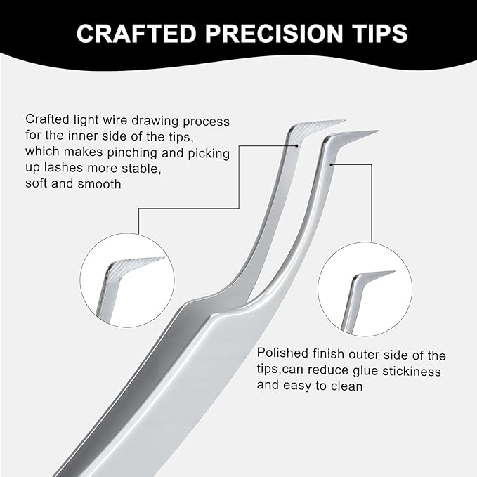 Ms.Queen Lash Tweezers for Eyelash Extensions, 5 Pcs Tweezers Set Professional Fine Tip Curved 45 Degree Lash Tweezers for Classic, Volume & Mega Volume Lashes - Ideal for Lash Artists