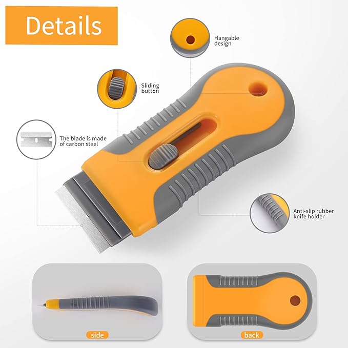 Razor Blade Scraper, 2 Pack Plastic Retractable Glass Scraper with 40 Pcs Extra Razor Blades, Cleaning Razor Scraper for Windows Metal Vinyl Car Glue