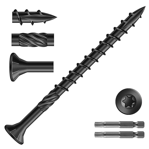 #9 x 2-1/2" Deck Screws (935Pcs) 10lb. Carbon Steel, Black, Flat Head, Rust Resistant epoxy Coated, with T25 Star Bit