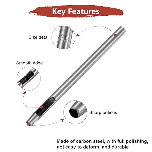 3.5MM Leather Hole Punch Tool [4PCS] - Metal Round Belt Hole Puncher Use for Leather Working & Belts & Watch Band & Paper & Plastic - [Silver Tone] Round Hollow Tools