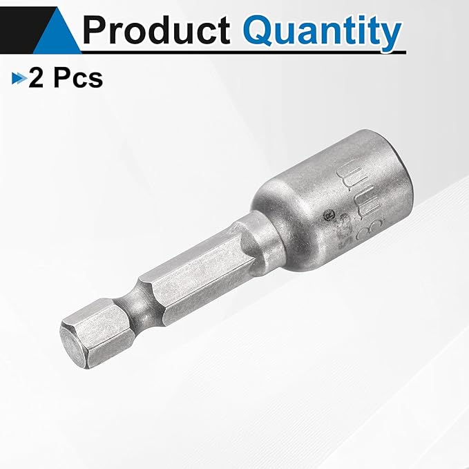 HARFINGTON 2pcs Nut Driver Drill Bit 8mm Metric Socket 1/4" Hex Shank 1.89" (48mm) Long Magnetic 6-Point Sockets Quick Change CR-V Steel Bolt Setters for Power Drill Drivers