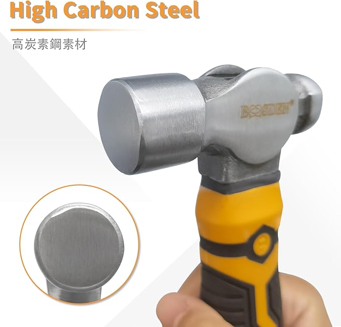 BOOSDEN Small Ball Peen Hammer, 15 oz, Stubby, Forged Fine Grain Steel Head, Non-slip Rubber Grips, Jewelry Hammer for Metalworking, Crafting
