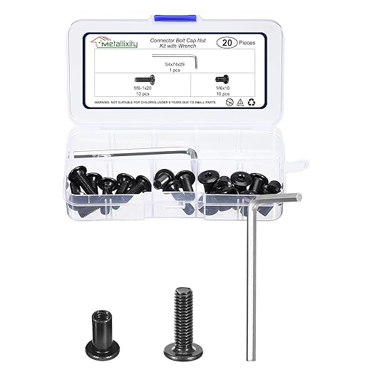 METALLIXITY Furniture Crib Screws Replacement Set with Wrench(M6-1x20mm) 20Pcs, Connector Bolts Galvanizing M6 Screw Barrel Nuts Binding Screws, for Chair Cabinet Bed, Black