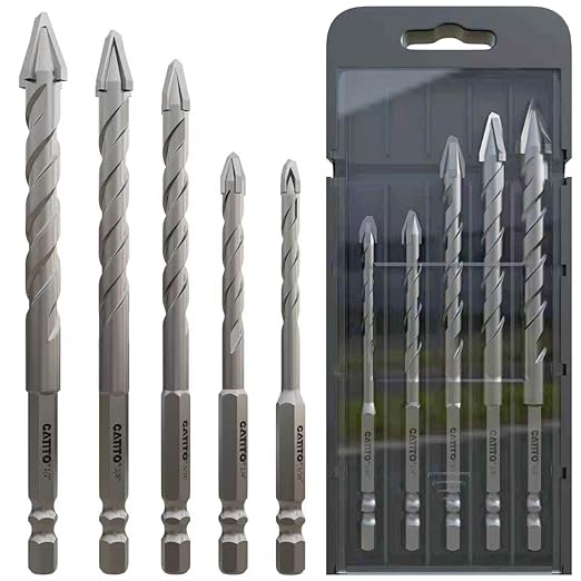CATITO 5PCS Newly Upgraded Cross Eccentric Drill Bit Set, Hex-Shank Ceramic Tile Drill Bit, Professional Masonry Drill Bit Set, Suitable for Glass/Brick/Plastic/Cement/Wood/Ceramic Tiles/Etc