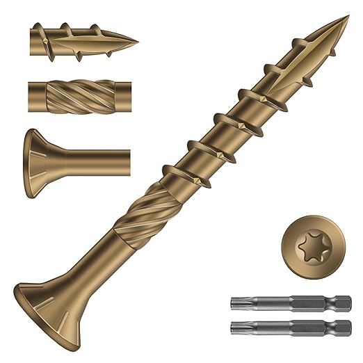 #8 x 1-1/2" Deck Screws (1610Pcs) 10lb. Carbon Steel, Yellow, Flat Head, Rust Resistant epoxy Coated, with T25 Star Bit