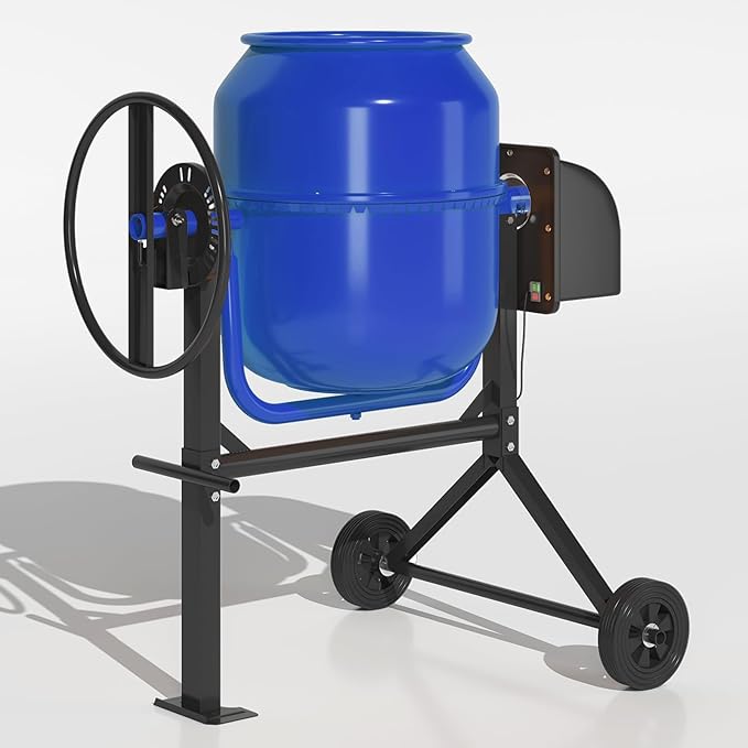 4.5 Cu.Ft. Electric Cement Mixer, 120L Dumb Portable Concrete Mixer with wheel&Stand,120V Mortar For Concreat,Mortar,Feeds and Seeds, Blue