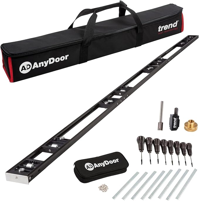 Trend AnyDoor Door Hinge Jig, Adjustable 2'6"–9', Quickly and Accurately Rout Square or Radius Hinges in Wooden Doors and Frames, H/JIG/D9