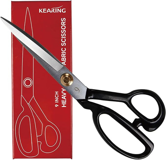KEARING 9 Inch Heavy Duty Fabric Scissors, Professional Tailor Shears for Precision Cutting of Leather, Denim, and Multi-Layer Fabrics for Dressmaking, Sewing, Quilting - 0.47 lb - Right-Handed