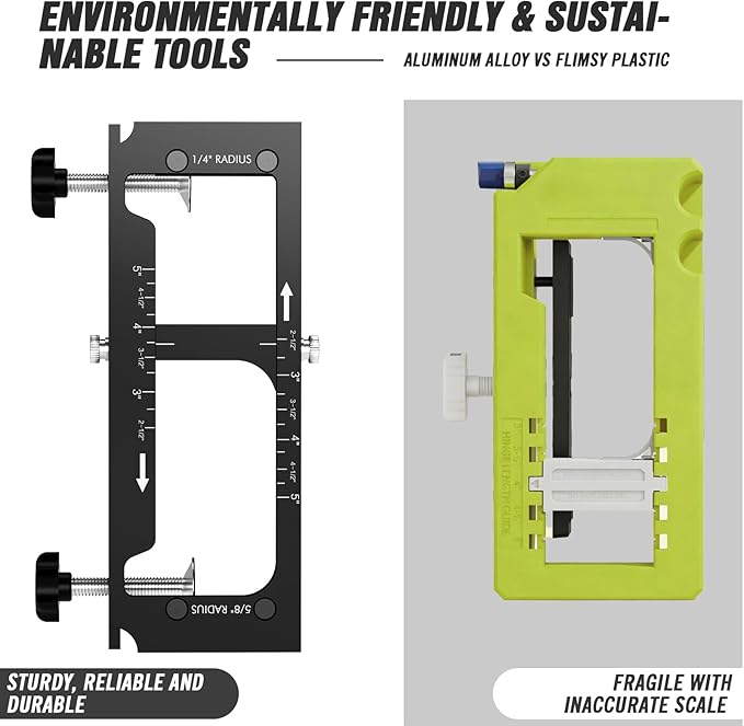 Door Hinge Jig, Pro Aluminum Alloy Router Template, Adjustable Mortising Jig for 2.5" to 5" Hinges, Compatible with 1/4" & 5/8" Radius and Square Corner Hinges