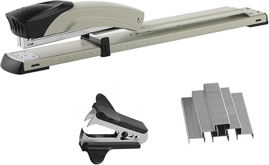Long Reach Stapler,with 2000 Staples & Stapler Remover Full Strip竊?0-25 Sheet Capacity,with Built-in Ruler and Adjustable Locking Paper Guide, Gray