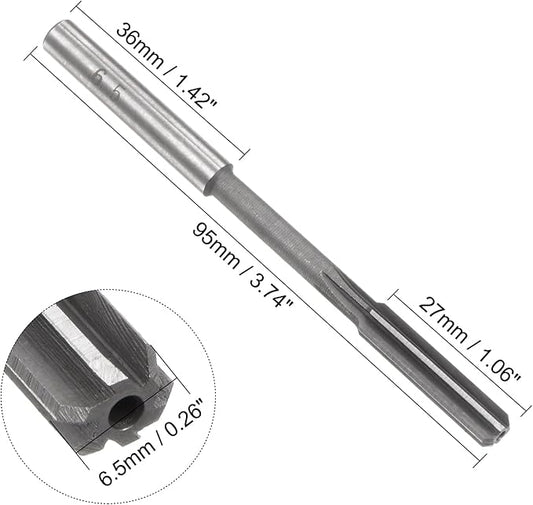 uxcell Chucking Reamer 6.5mm, H7 HSS Lathe Machine Reamer 6 Straight Flutes, Round Shank Milling Cutting Tool, Metric Reaming Drill Bit for Stainless Steel Metal Hole