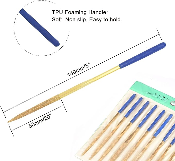 10 PCS Diamond Needle File (3×140mm) 150 Grit Titanium Coated Mini Metal Files Triangle Files for Precision Metal File Work Miniature DIY Jewelers/Glass/Ceramic