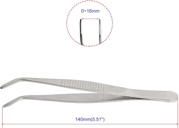 Aoje-Link Stainless Steel Tweezers with Curved Serrated Tip Sewing Machine Electronic Repair Tweezers Pliers Multi-Purpose Tweezers Tool Pliers Silver 2pcs