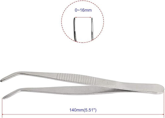 Aoje-Link Stainless Steel Tweezers with Curved Serrated Tip Sewing Machine Electronic Repair Tweezers Pliers Multi-Purpose Tweezers Tool Pliers Silver 4pcs