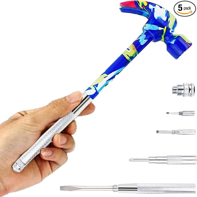 6 in 1 Metal Hammer & Screwdriver, Multitool Camping Hammer Set with Slotted/Flat Head Phillips Screwdriver Hammers Hand Tools Multitool Hammer Best Gift for Sweetheart (Blue)