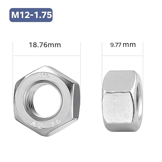10 Pack M12-1.75 Hex Nuts, Stainless Steel 304 (18-8) Hex Nut, M12 Nuts Standard Metric Coarse Thread Hex Machine Screw Nuts